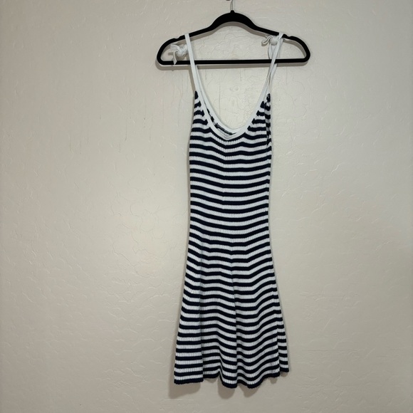 Aerie Blue and White Striped Knit Tie Strap Fit and Flare Tank Mini Dress Size M - Picture 13 of 14